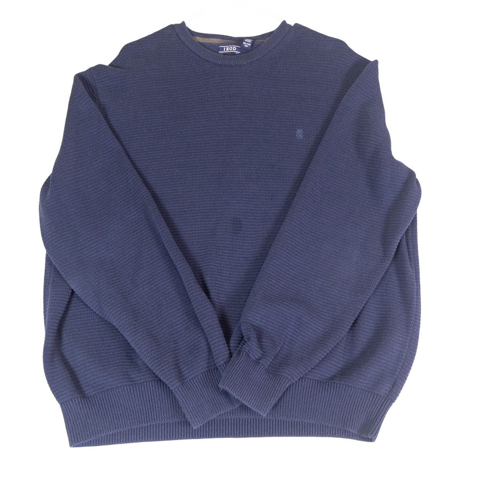 Izod Mens XXL‎ Navy Blue Textured Knit Crewneck Raglan Sweater Long Sleeve